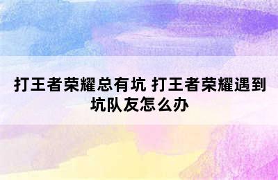 打王者荣耀总有坑 打王者荣耀遇到坑队友怎么办